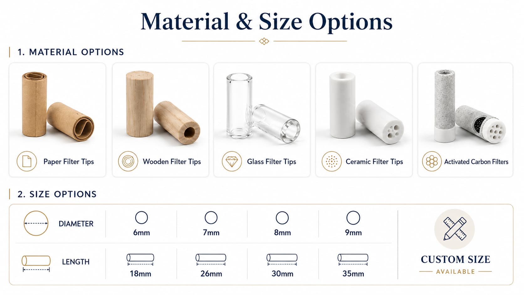 custom color glass filter tips for blunt